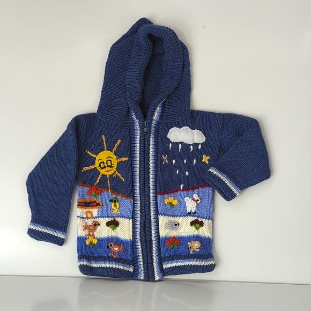 Peruvian Wool Knitted Blue Children's Hoodie